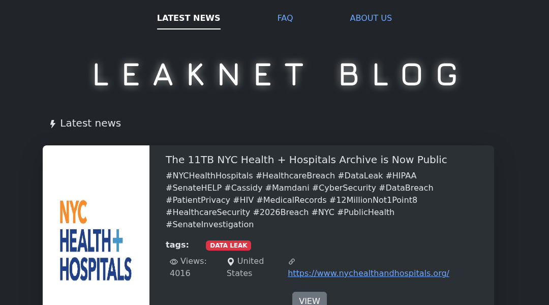 Leak screenshot for NYC Health + Hospitals