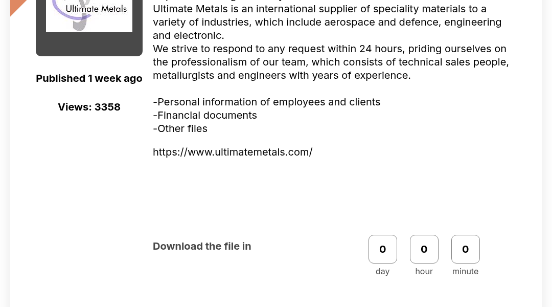 Leak screenshot for Ultimate Metals