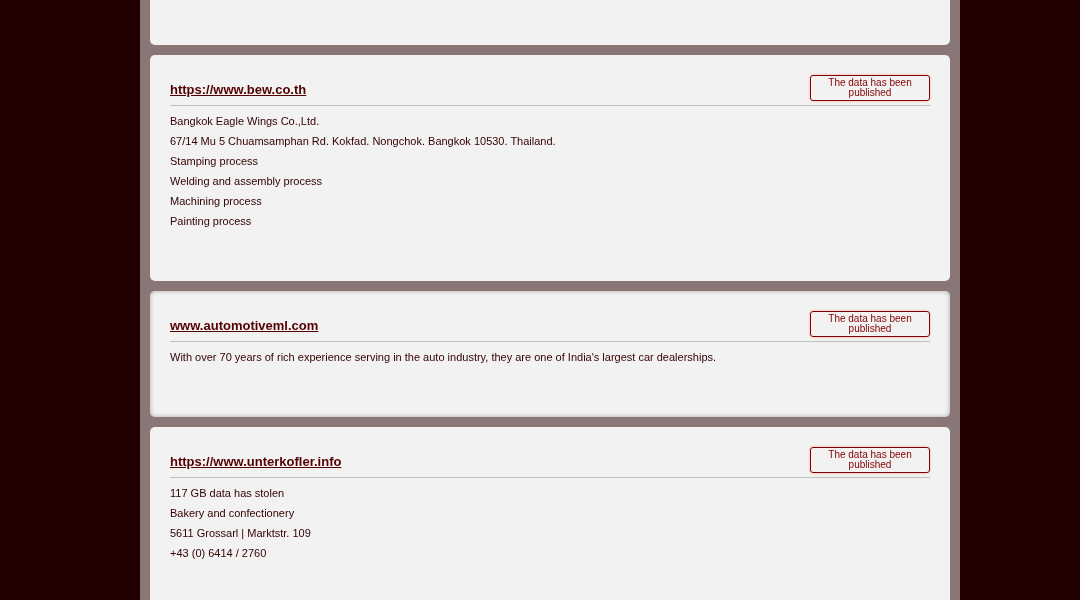 Leak screenshot for Bakery and Confectionery Grossarl