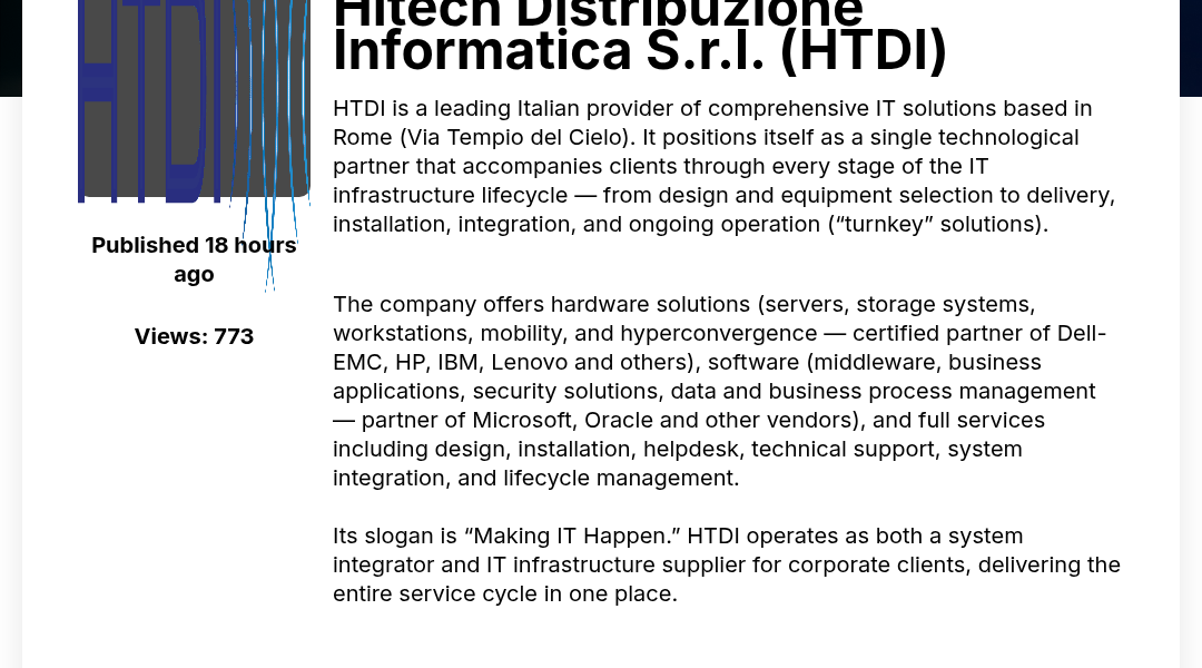 Leak screenshot for Hitech Distribuzione Informatica S.r.l. (HTDI)
