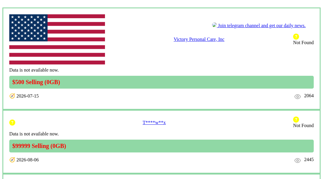 Leak screenshot for Victory Personal Care, Inc