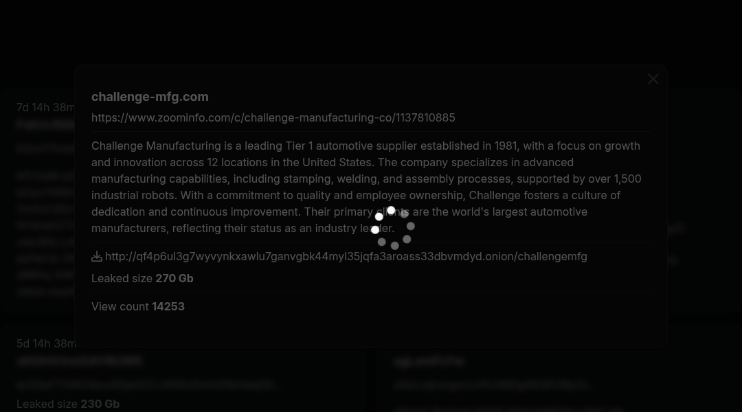 Leak screenshot for challenge-mfg.com