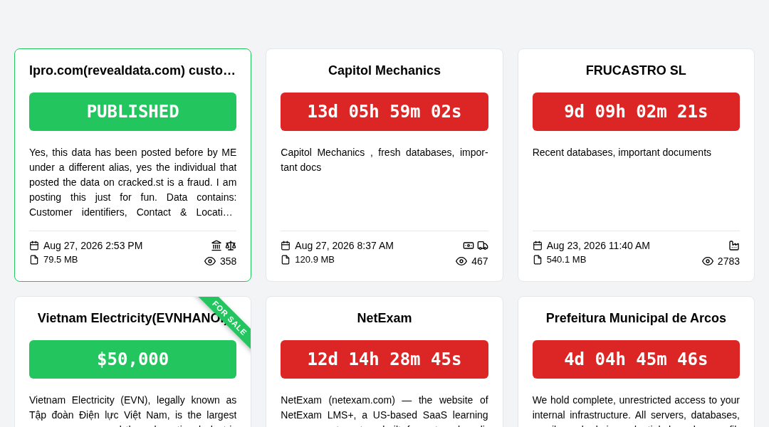 Leak screenshot for Ipro.com (revealdata.com)