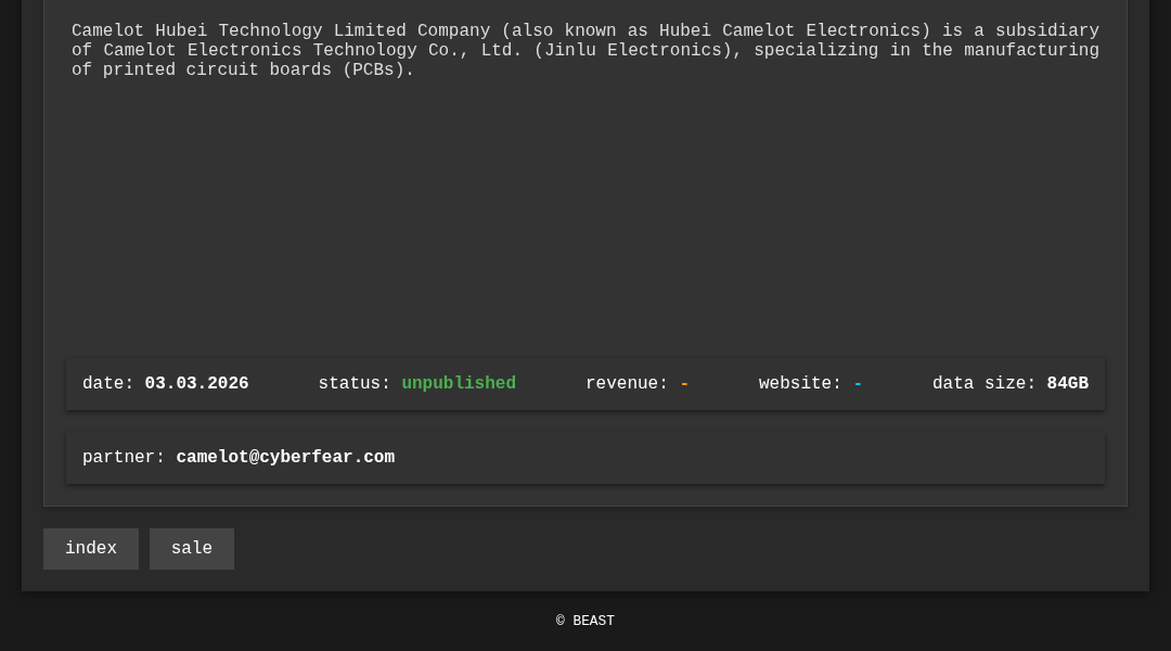 Leak screenshot for Camelot Electronics Technology Co., Ltd. / Hubei Camelot Electronics