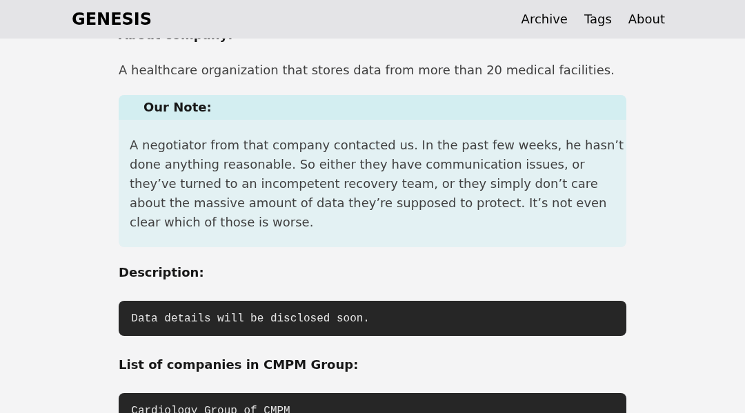 Leak screenshot for Consolidated Medical Practices of Memphis