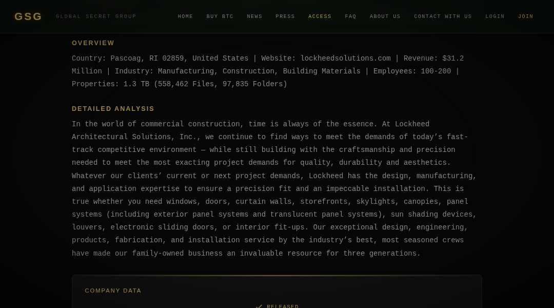 Leak screenshot for Lockheed Architectural Solutions, Inc.