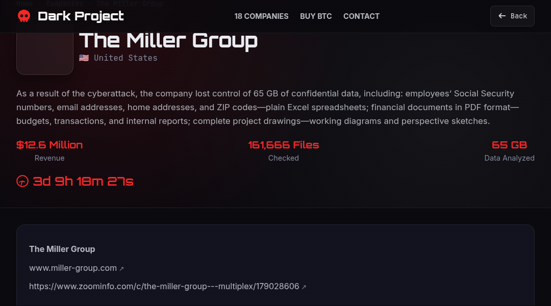 Leak screenshot for The Miller Group - Multiplex Division