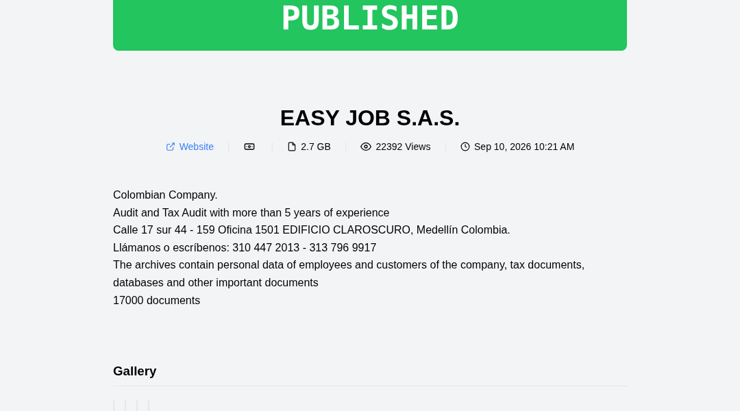 Leak screenshot for Audit and Tax Audit Company Medellín