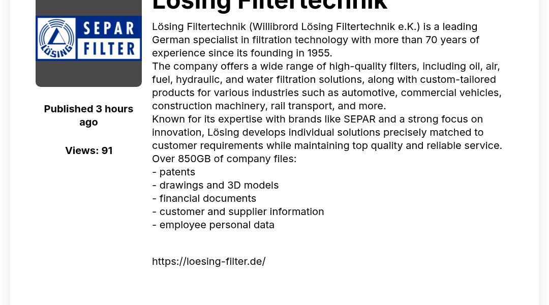 Leak screenshot for Lösing Filtertechnik