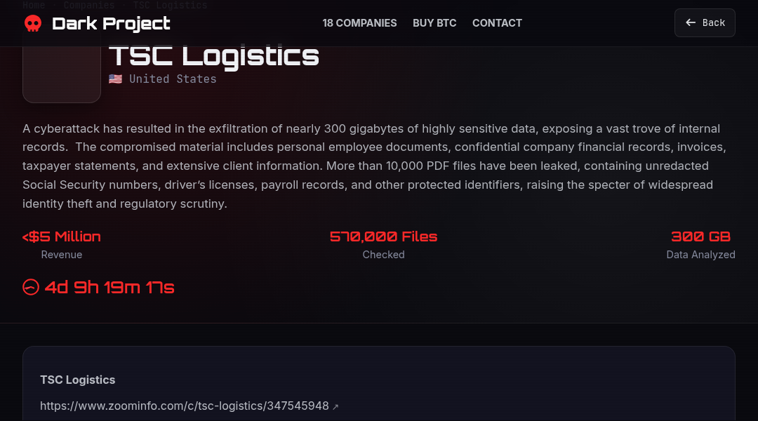 Leak screenshot for TSC Logistics