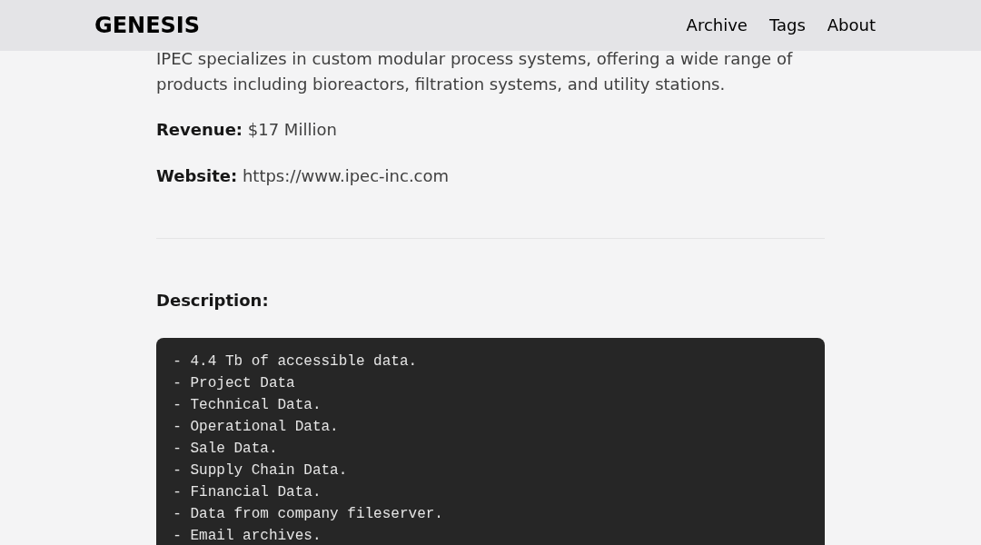 Leak screenshot for Integrated Process Engineers & Constructors.