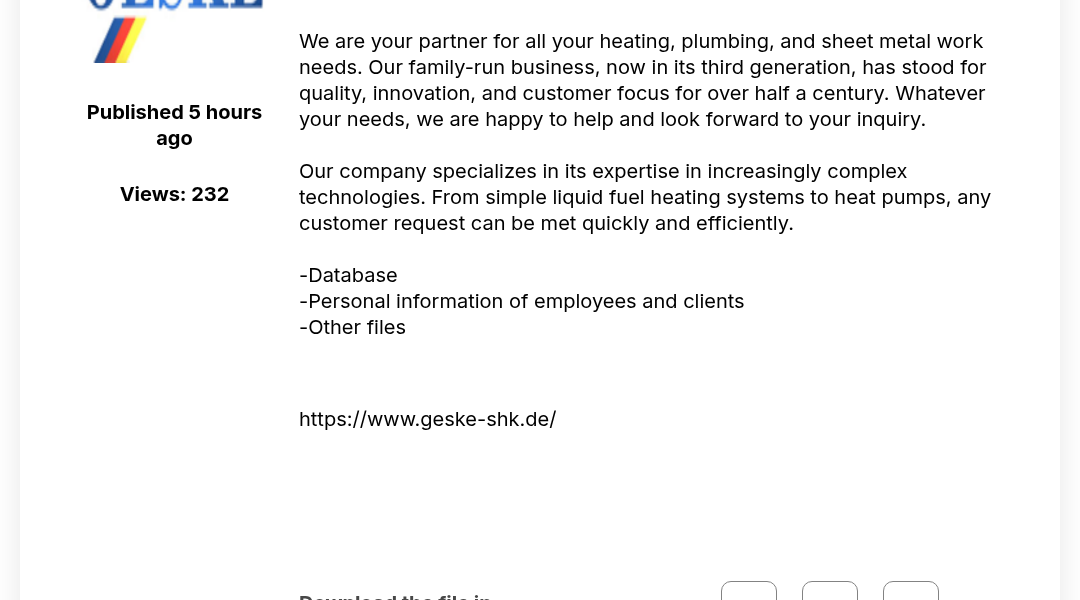 Leak screenshot for Geske Haus- und Versorgungstechnik GmbH
