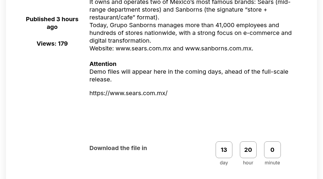 Leak screenshot for SEARS (Grupo Sanborns)