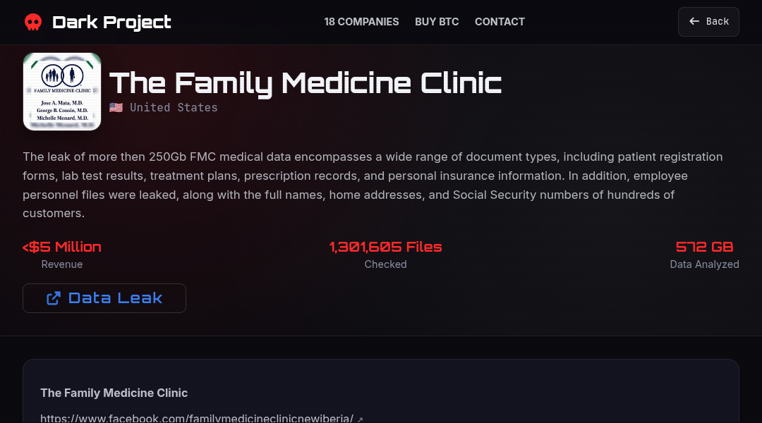 Leak screenshot for Family Medicine Clinic