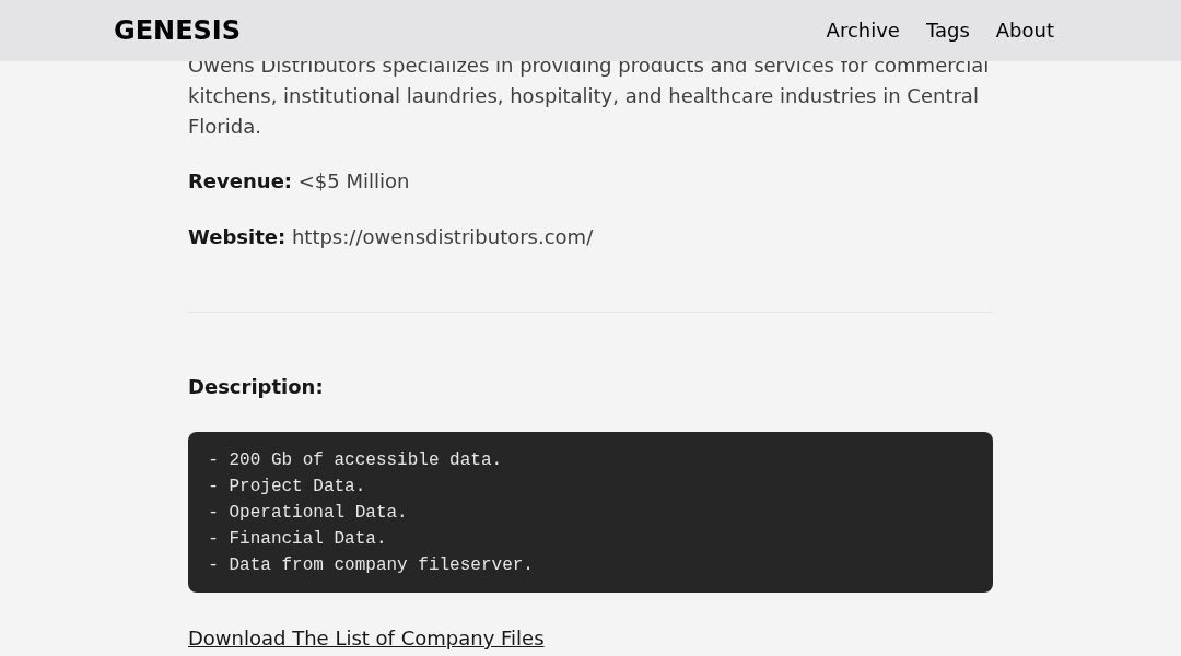 Leak screenshot for Owens Distributors