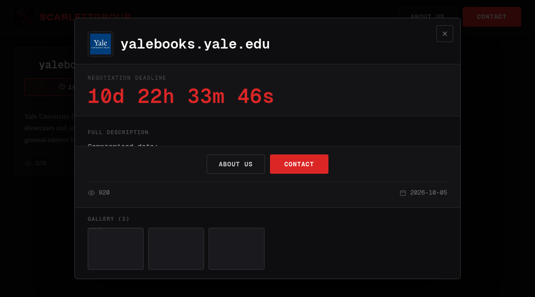 Leak screenshot for Yale University Press (Yale Books)