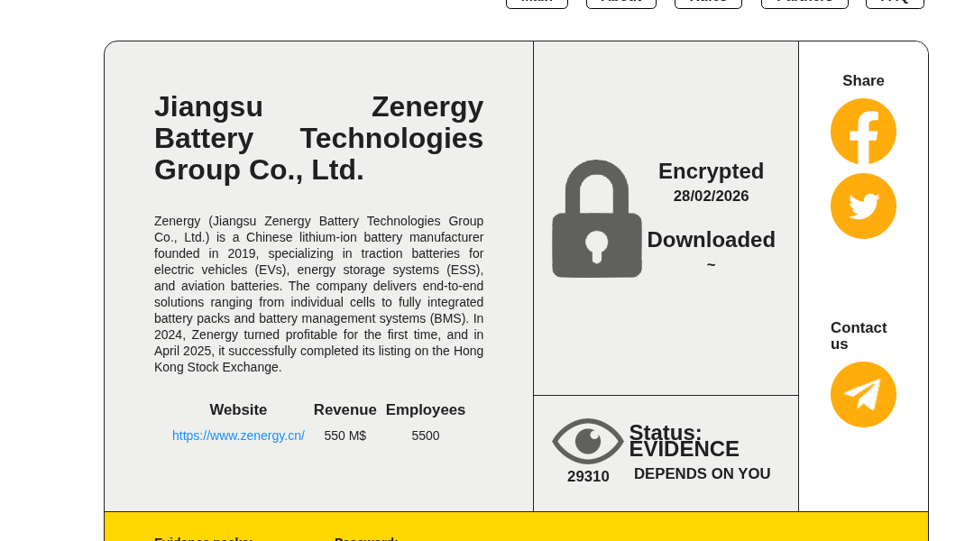 Leak screenshot for Jiangsu Zenergy Battery Technologies Group Co., Ltd.