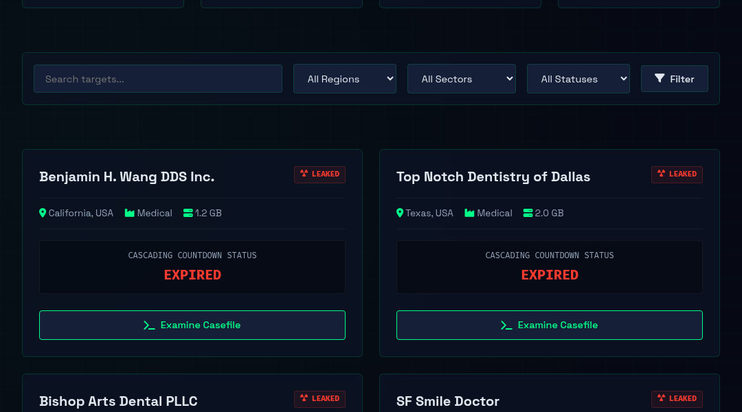 Leak screenshot for Top Notch Dentistry of Dallas