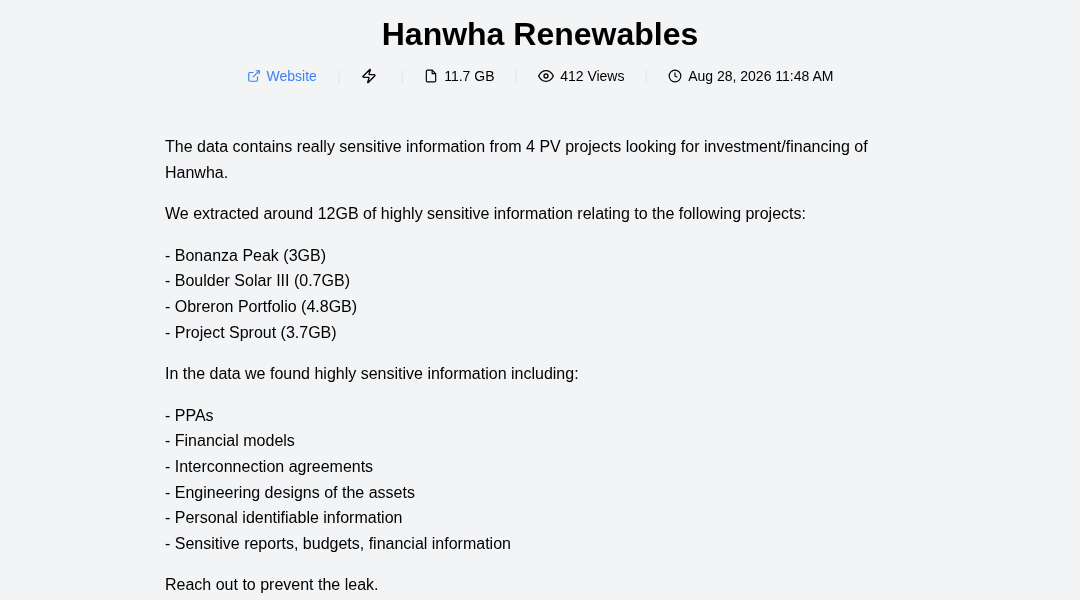 Leak screenshot for Hanwha