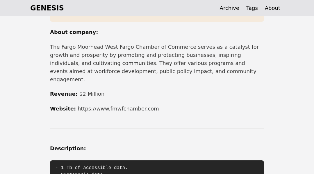 Leak screenshot for Fargo Moorhead West Fargo Chamber of Commerce