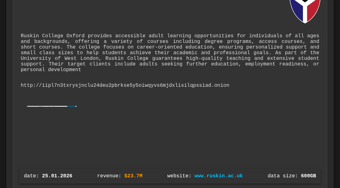 Leak screenshot for Ruskin College Oxford