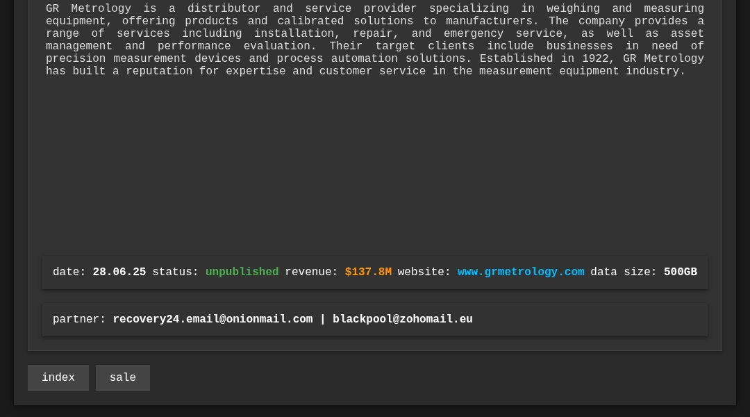 Leak screenshot for GR Metrology