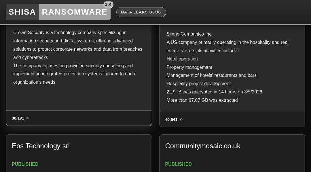 Leak screenshot for Eos Technology srl