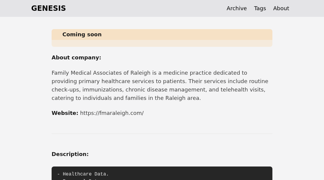 Leak screenshot for Family Medical Associates of Raleigh