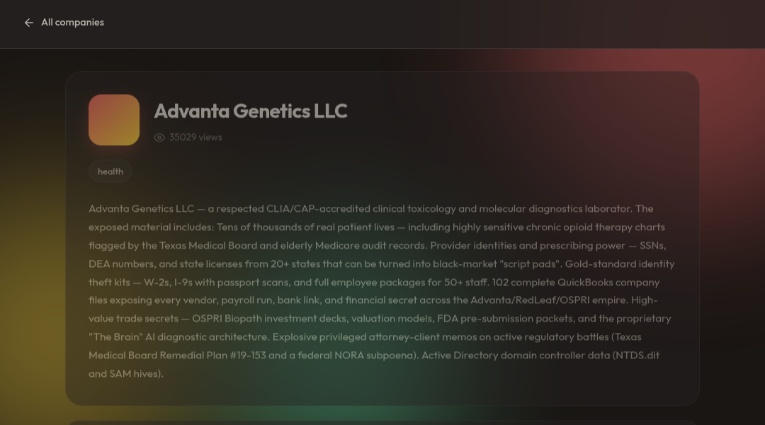 Leak screenshot for Advanta Genetics LLC