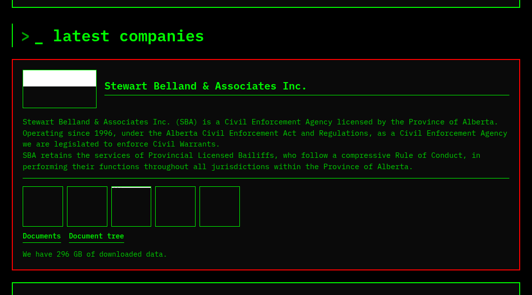Leak screenshot for Stewart Belland & Associates Inc.