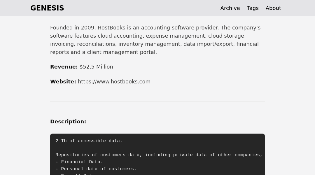 Leak screenshot for HostBooks