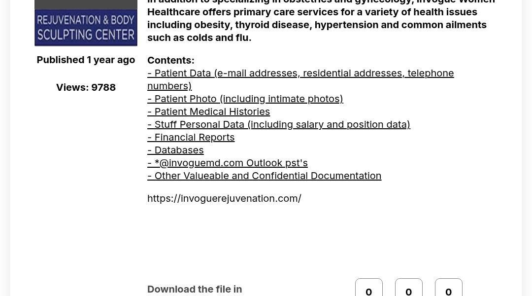 Leak screenshot for InVogue Women Healthcare, PLLC