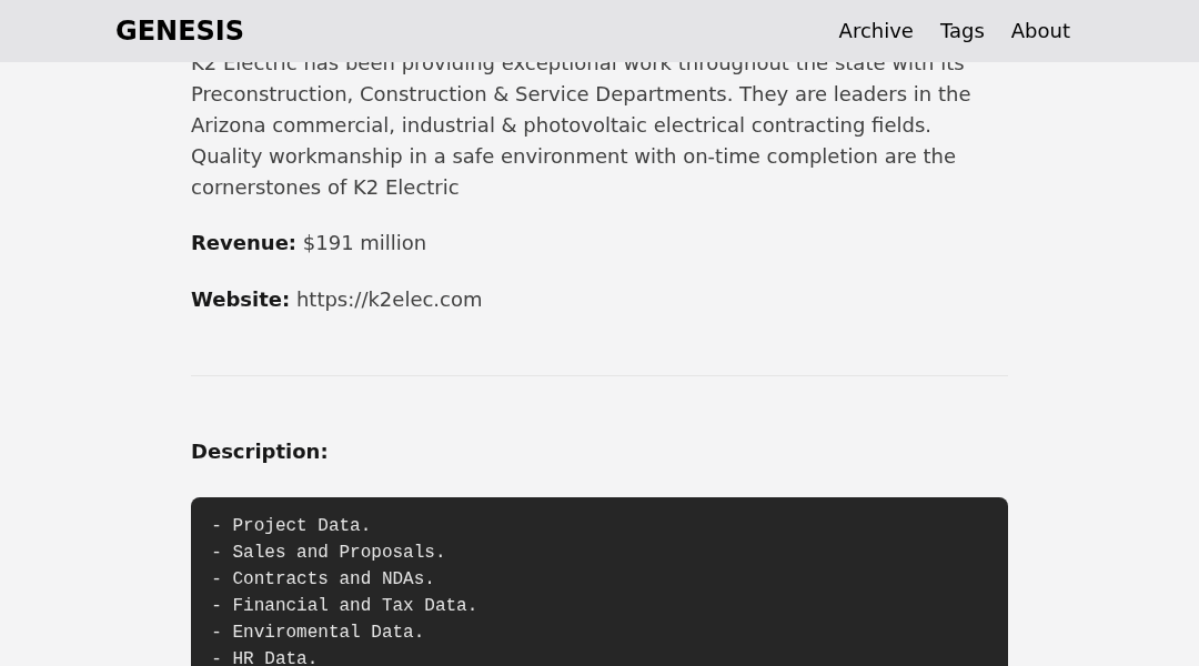 Leak screenshot for K2 Electric, Inc