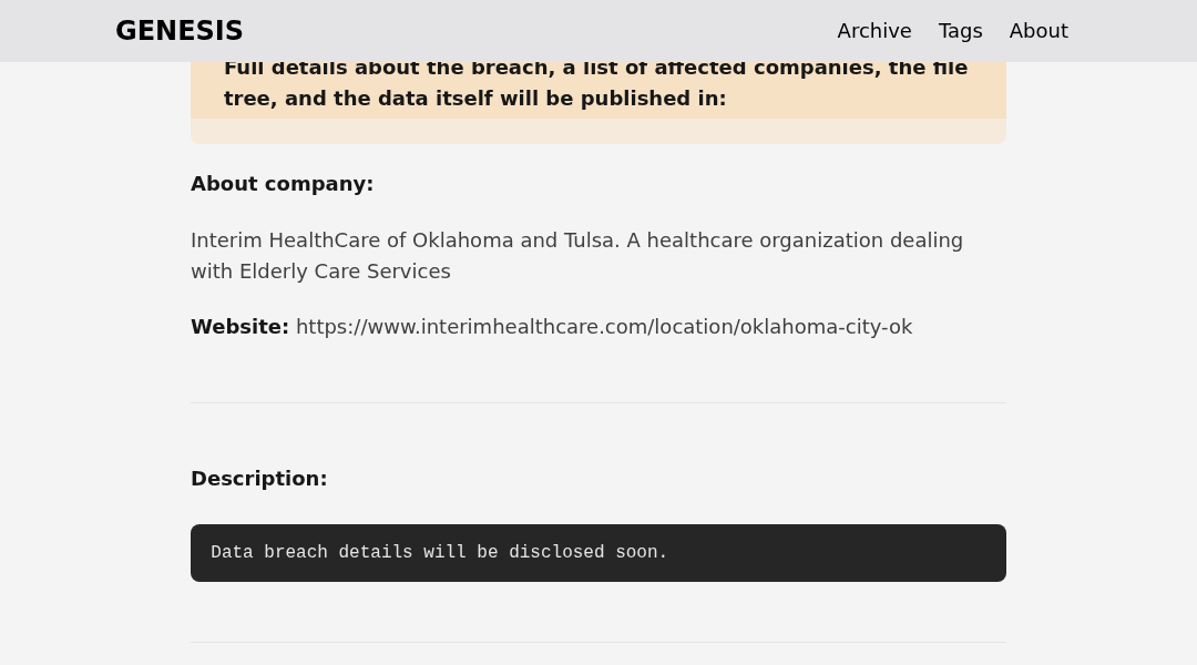 Leak screenshot for Interim HealthCare (Oklahoma and Tulsa)