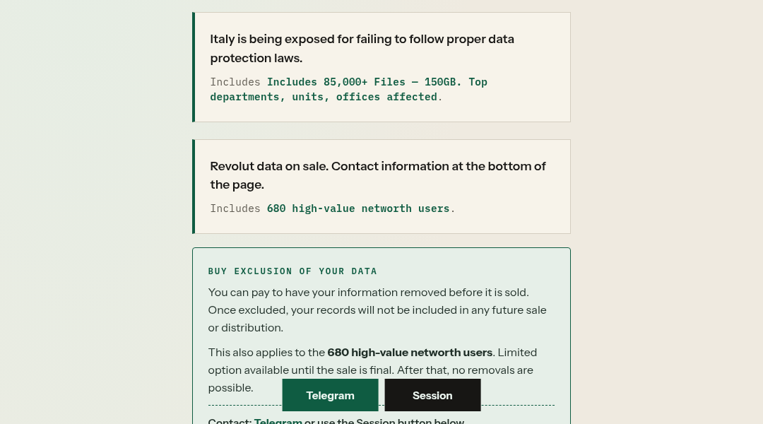 Leak screenshot for Italy (Government/Organization)