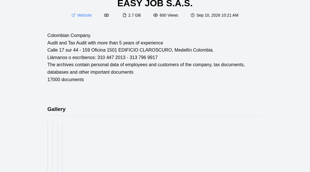 Leak screenshot for Audit and Tax Audit Colombia