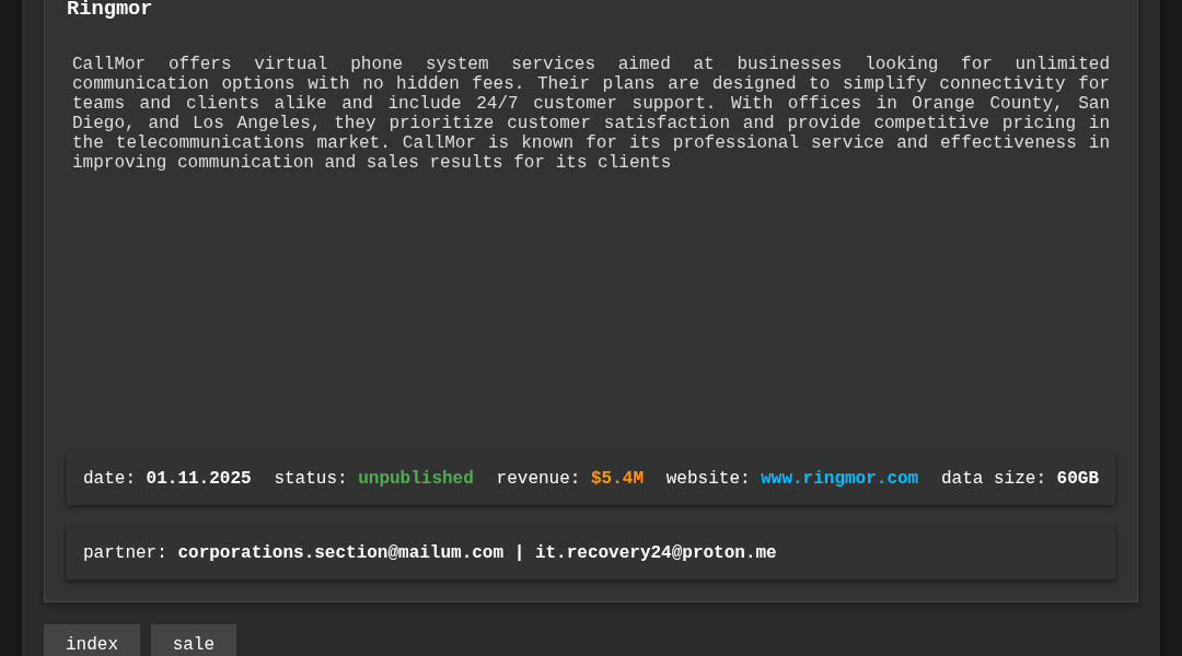 Leak screenshot for CallMor