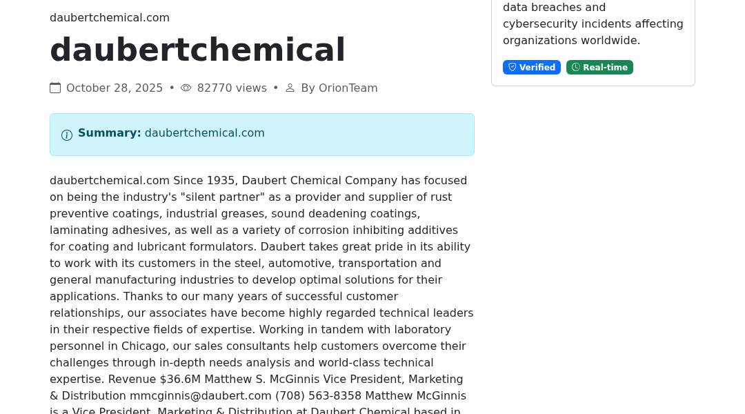 Leak screenshot for Daubert Chemical Company