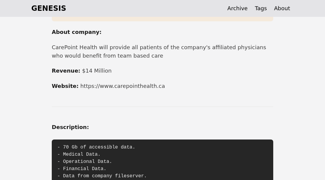 Leak screenshot for CarePoint Health