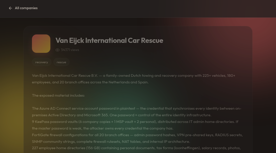 Leak screenshot for Van Eijck International Car Rescue B.V.