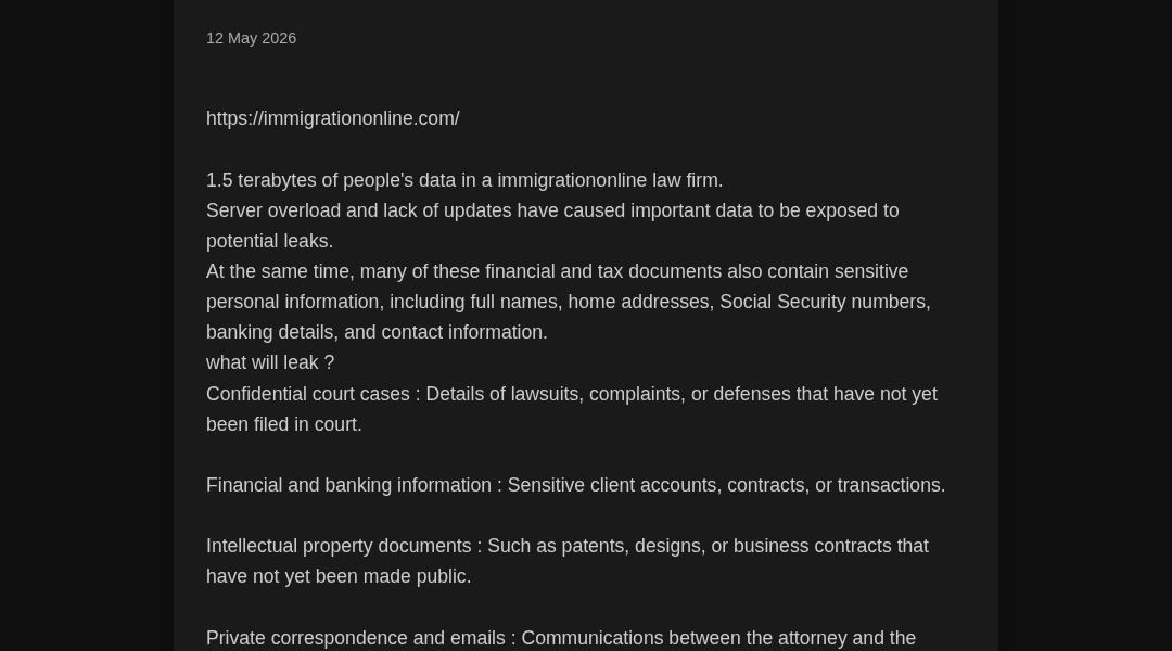 Leak screenshot for Immigration Online