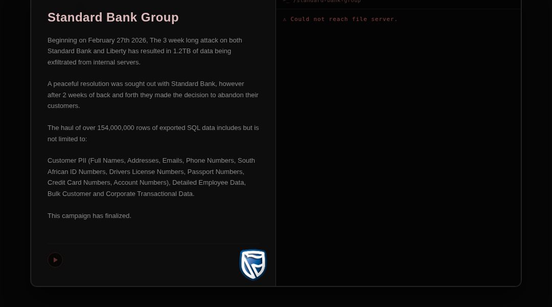 Leak screenshot for Standard Bank