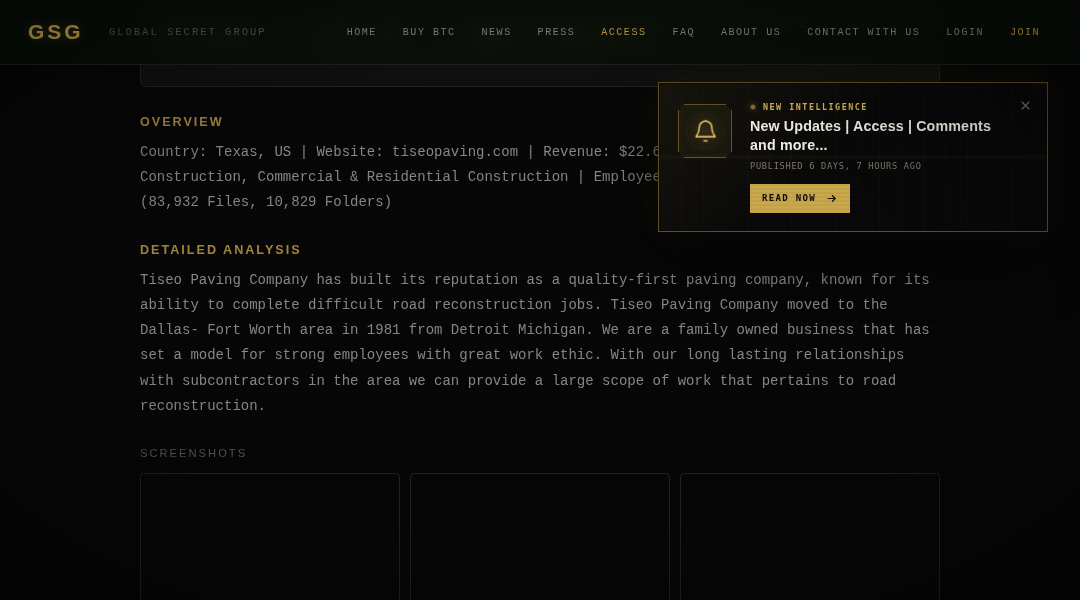 Leak screenshot for Tiseo Paving Company