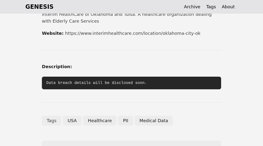 Leak screenshot for Interim HealthCare