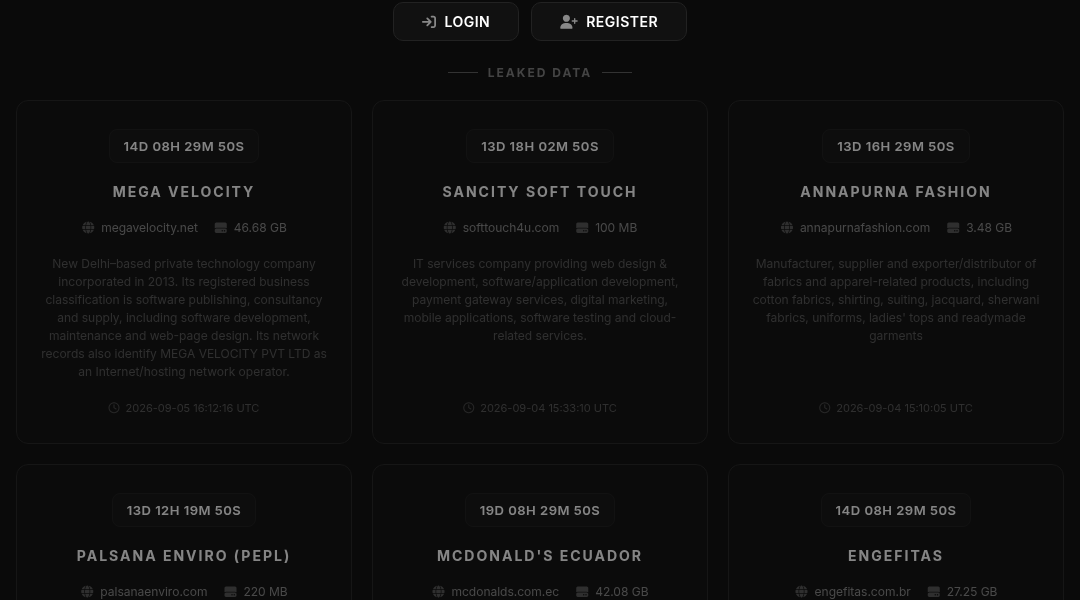Leak screenshot for MEGA VELOCITY PVT LTD