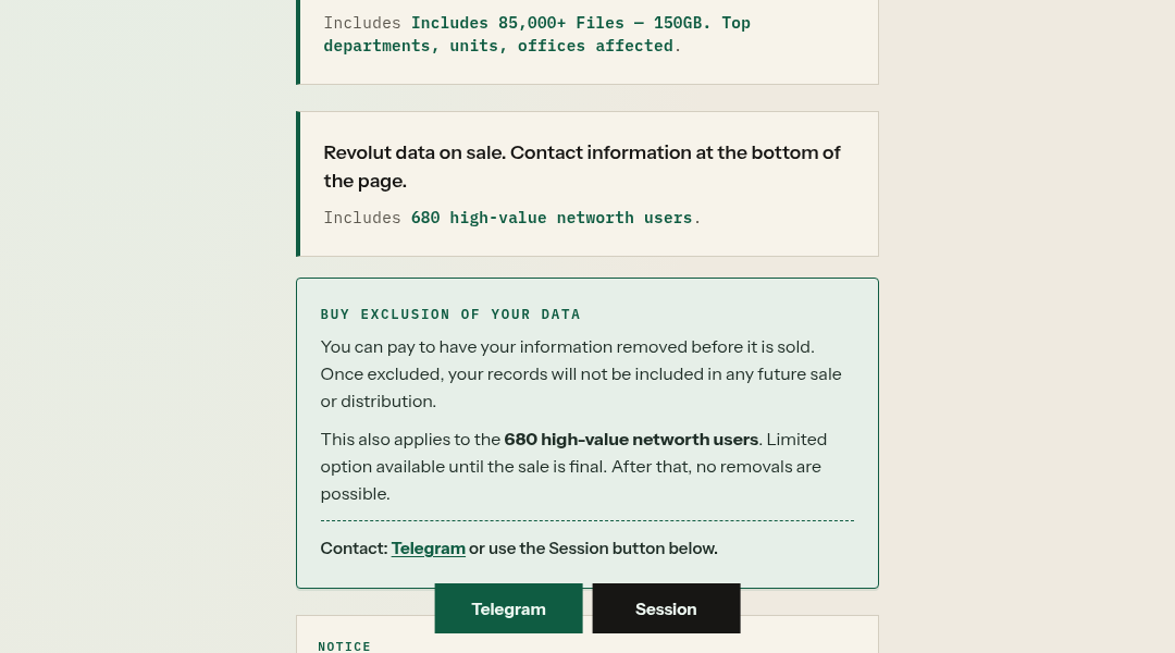 Leak screenshot for Italy (government/data subject)