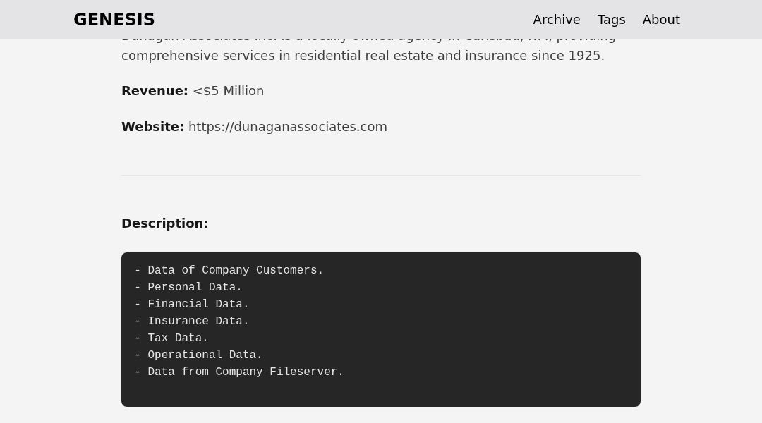 Leak screenshot for Dunagan Associates