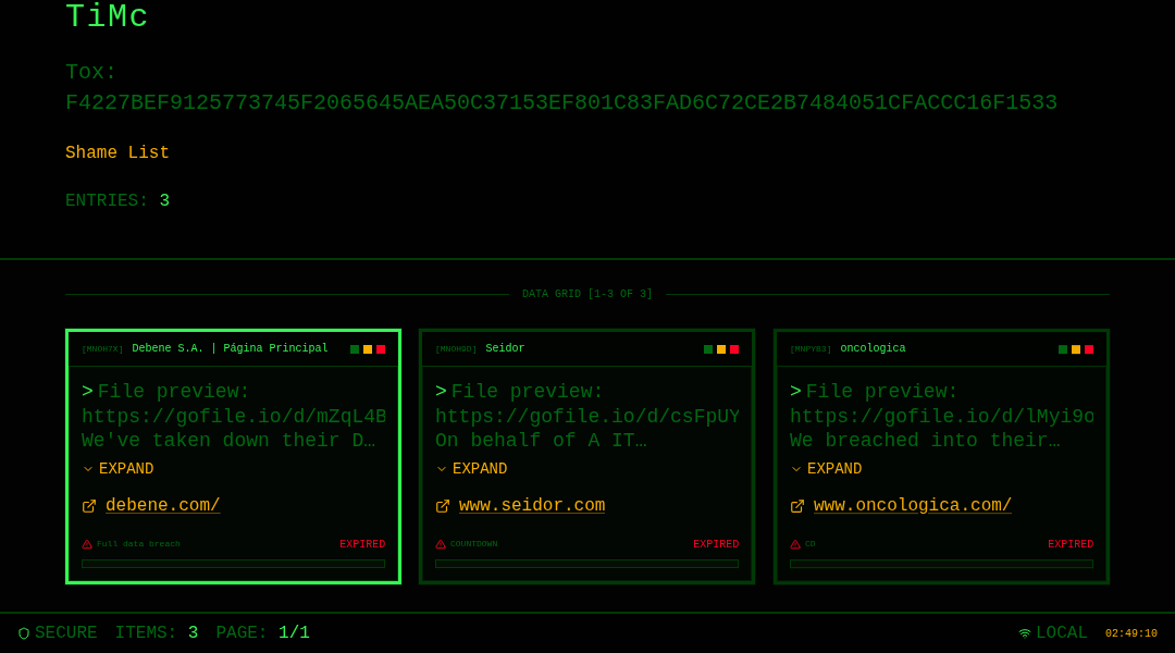 Leak screenshot for Debene S.A.