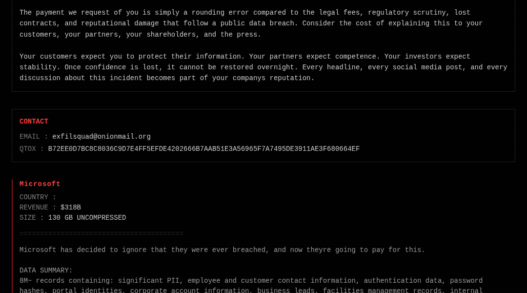 Leak screenshot for Unknown Municipality (6M records)