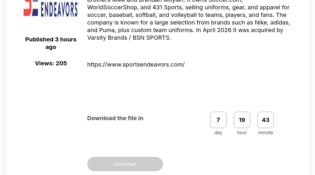 Leak screenshot for Sports Endeavors